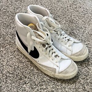 Nike White and Black High-Tops with Yellow Detail